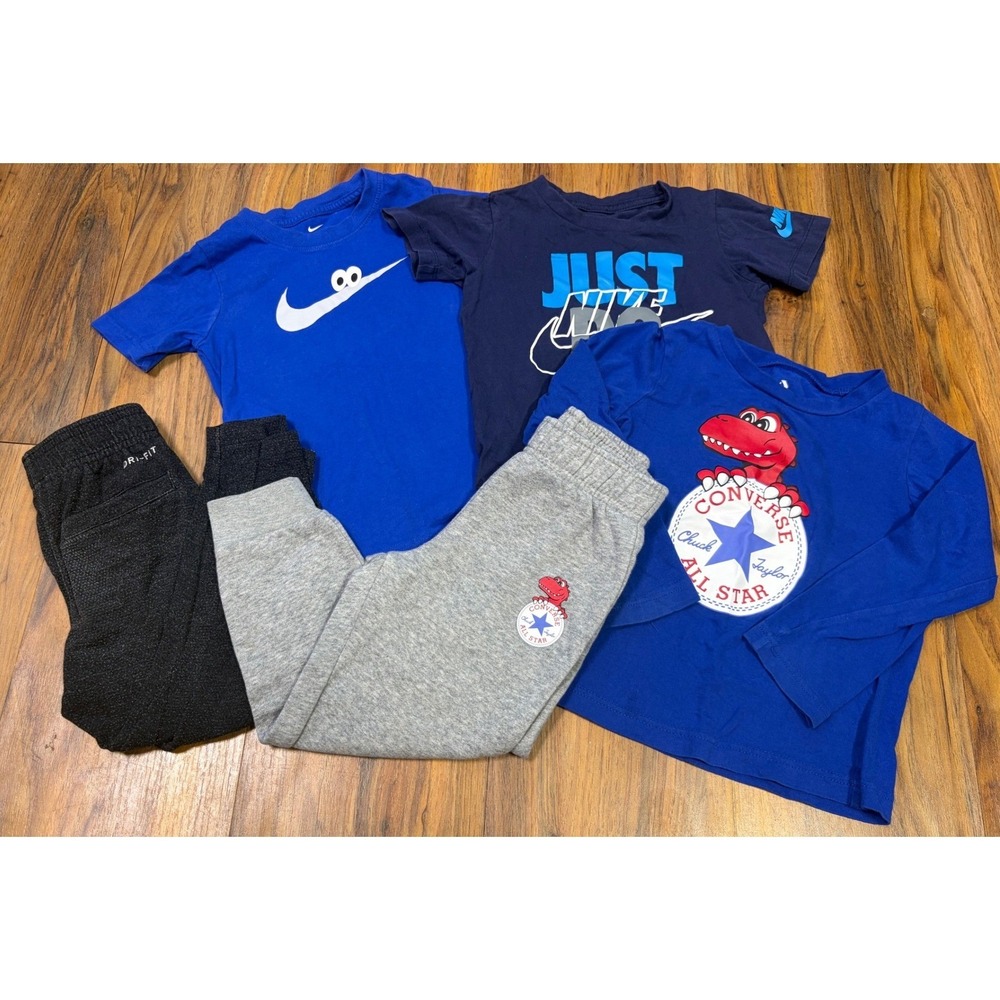 Nike Jordan Converse Boys 4T 5pc Clothing Lot Joggers Graphic Tees Blue Black